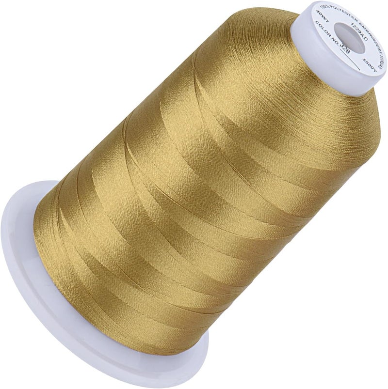 simthread 5500Yds Embroidery Thread, 5000M High-Yardage 40WT 100% Polyester Thread – 170+ Vivid Colors, High-Speed Rated – Compatible with Brother, Singer, Janome & More - Brass 328 - Image 1